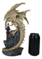 Gothic Skeleton Bone Dragon Perching On Rocky Mountain Castle Tower Figurine