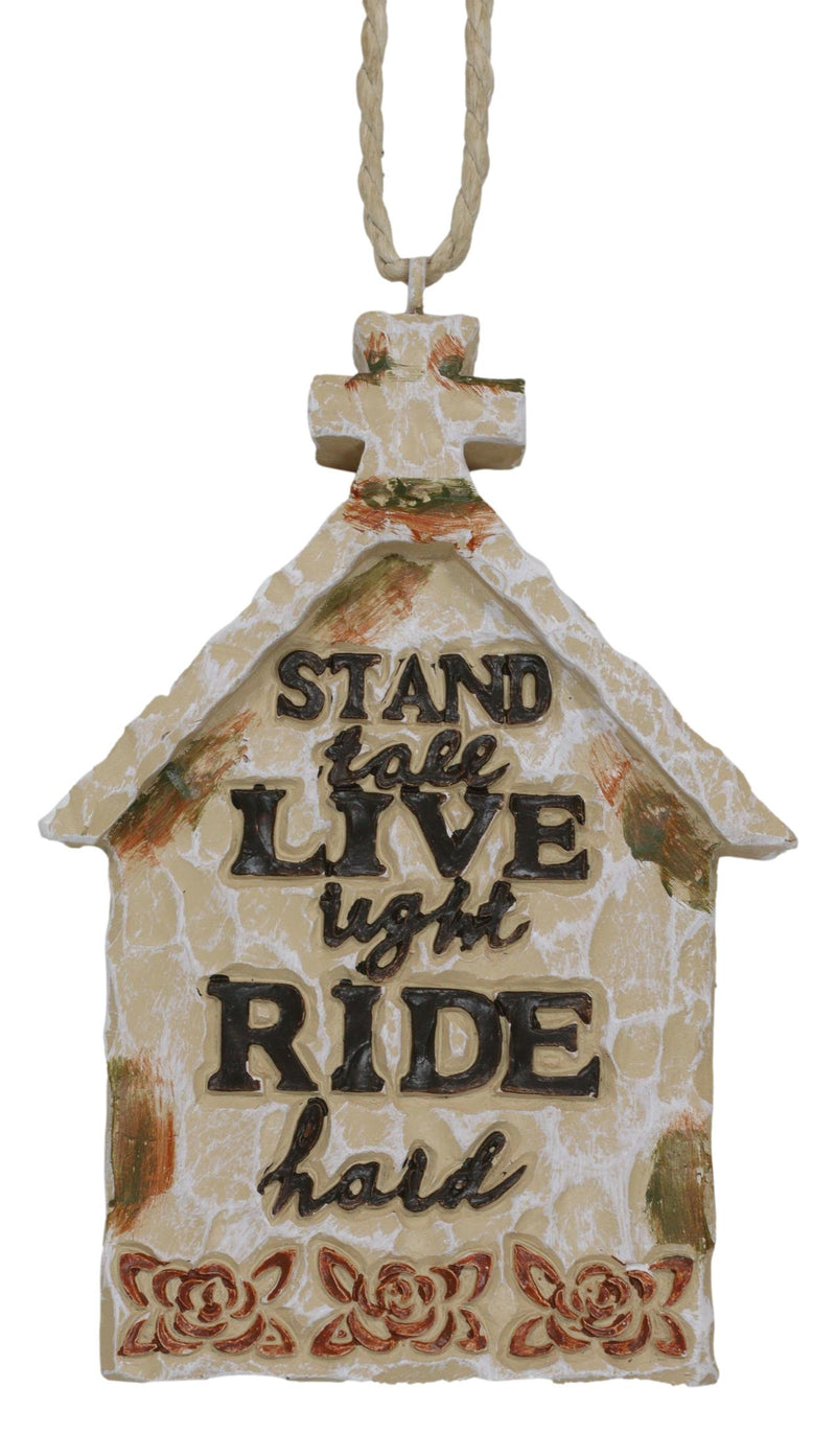 Motorcycle Slogan Stand Tall Live Light Ride Hard Church Cross Tree Ornament
