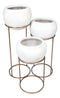 Set of 3 Modern 3 White Clay Vessel Planter Pots With Metal Wire Stands