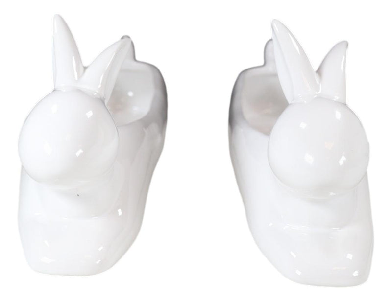 Pack Of 2 Bunny Rabbit White Ceramic Serving Platter Plate Cracker Dish Trays