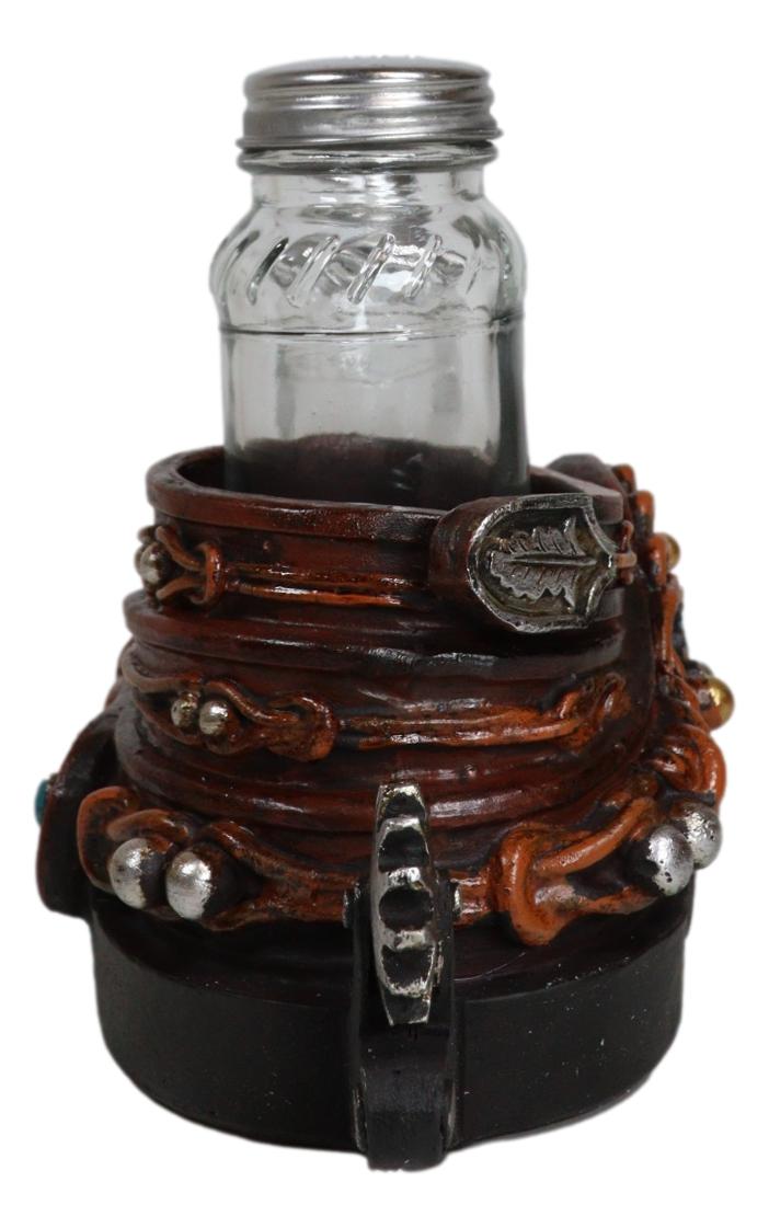 Western Cowboy Double Boot Spurs And Concho Faux Leather Salt Pepper Shakers Set - Ebros Gift