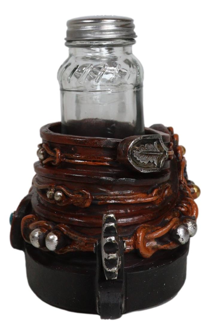 Western Cowboy Double Boot Spurs And Concho Faux Leather Salt Pepper Shakers Set