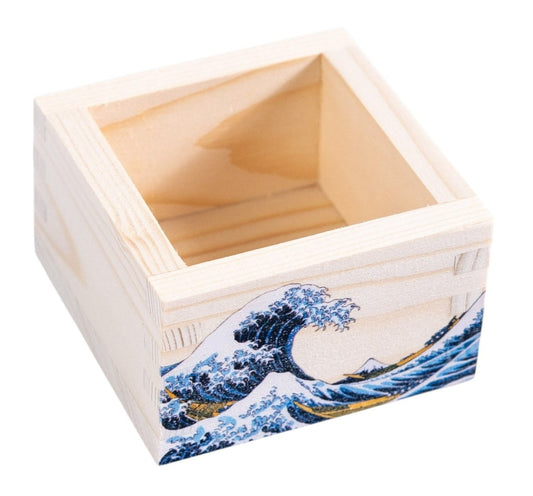 Set Of 3 Great Wave Of Kanagawa Hokusai Traditional Masu Square Box Sake Cups