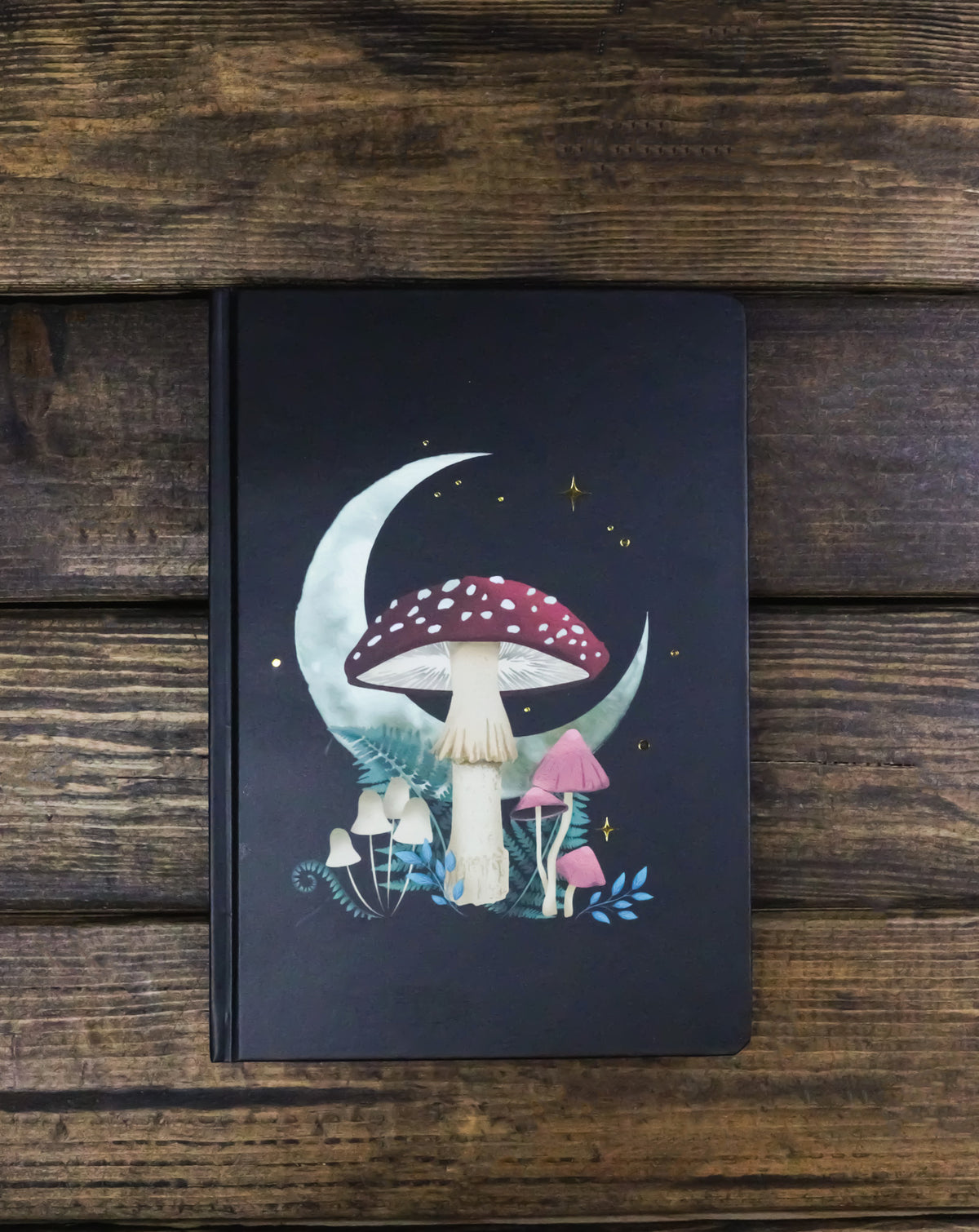 Dark Forest Toadstool Mushroom And Moon A5 Lined Journal Notebook with Bookmark