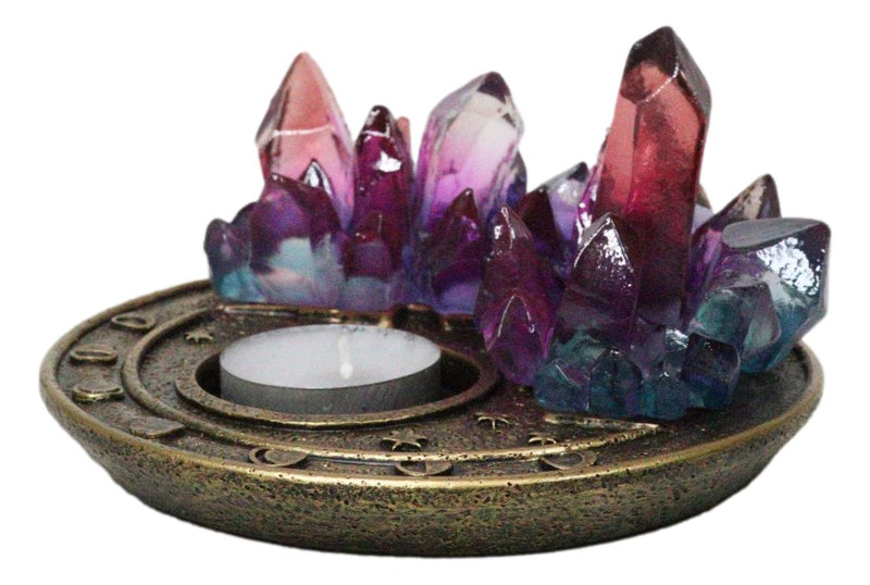 Wicca Magical Crystals Dish Votive Candleholder With Phases Of The Moon Symbols