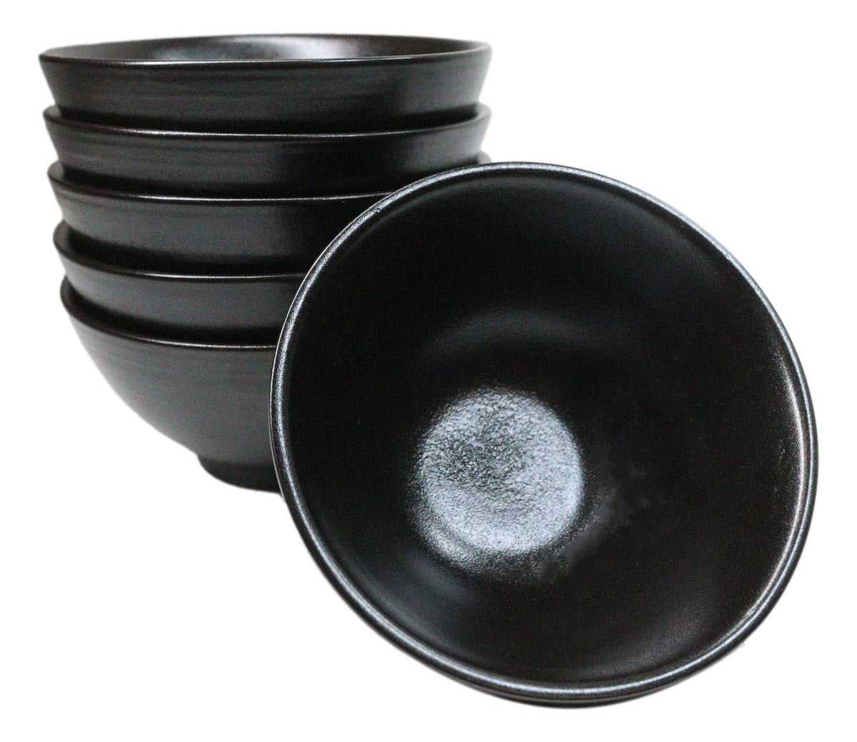 Pack Of 6 Black Kokuyo Minimalist Ceramic Small Rice Soup Appetizer Bowls 10oz