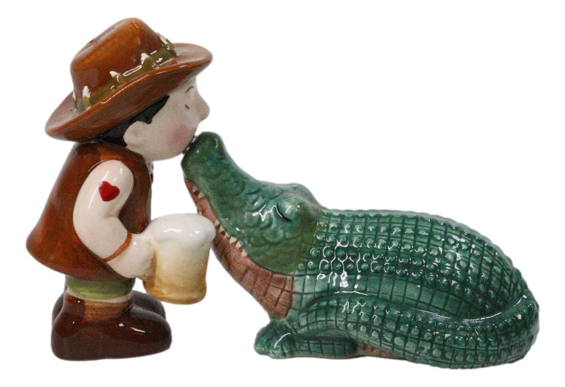 Ebros Gift Crocodile and Hunter Dundy Ceramic Salt and Pepper Shakers Set