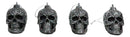 Set of 4 Day Of The Dead Faux Gunmetal Silver Tribal Tattoo Skull Tree Ornaments