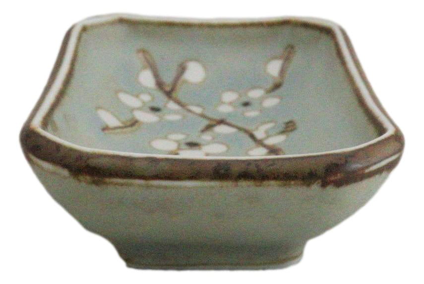 Set Of 6 Japanese Soushun Sakura Porcelain Soy Sauce Rectangular Dipping Bowls - Ebros Gift