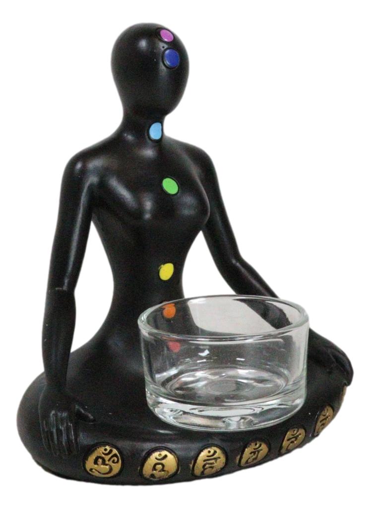 Rainbow 7 Chakra Zones Yoga Avatar Meditating Votive Candle Holder Figurine