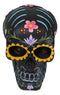 Black Day of The Dead Colorful Sunflowers Floral Blooms Sugar Skull Figurine