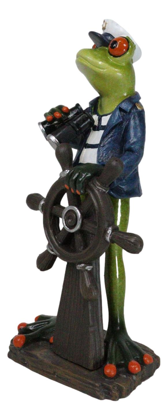 Marine Bon Voyage Sailor Captain Frog Holding Wheel Helm and Binoculars Figurine