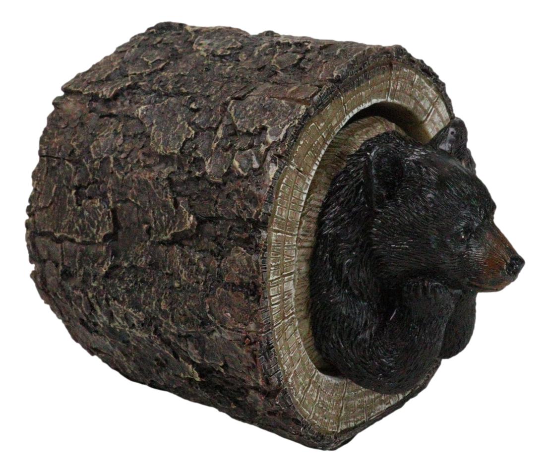 Daydreaming Black Bear in Tree Log Home Decorative Jewelry Trinket Box Figurine - Ebros Gift