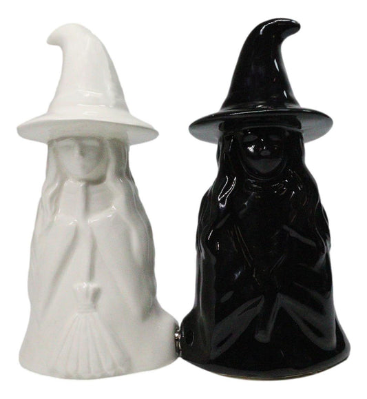 Wiccan Magic Hocus Pocus Black And White Witches Ceramic Salt Pepper Shakers Set