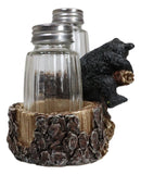 Rustic Forest 2 Black Bear Cubs Playing By Tree Logs Salt Pepper Shakers Holder