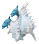 Nautical Marine Sea Blue Dolphins Swimming By Ocean Seashell Conch Figurine