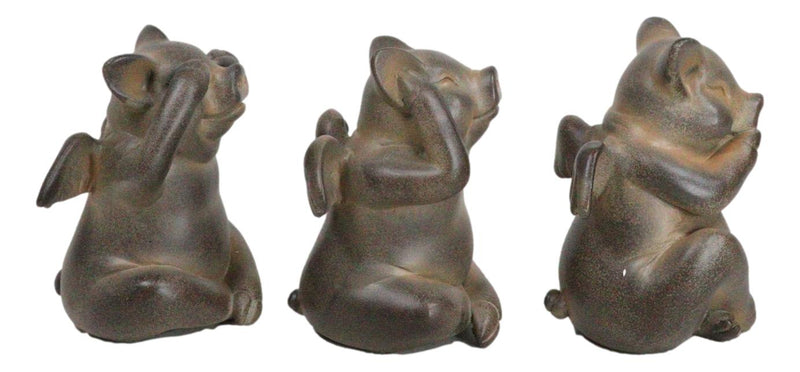 Rustic Country Angel Winged Pigs in See Hear Speak No Evil Poses Figurines Set