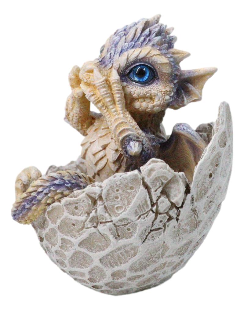 Adorable Blue Baby Dragon Hatchling Cracking Out of Egg Shell Figurine 4"H