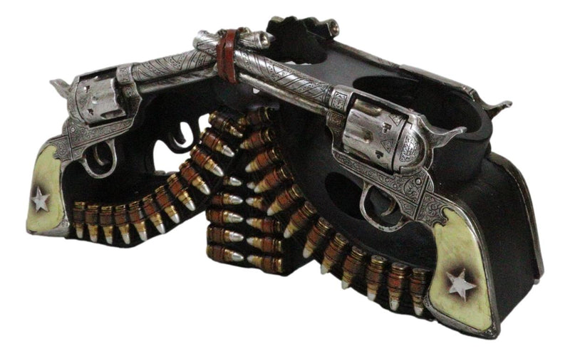 Western Cowboy Double Six Shooter Gun Pistols With Bullets 2 Slots Wine Holder