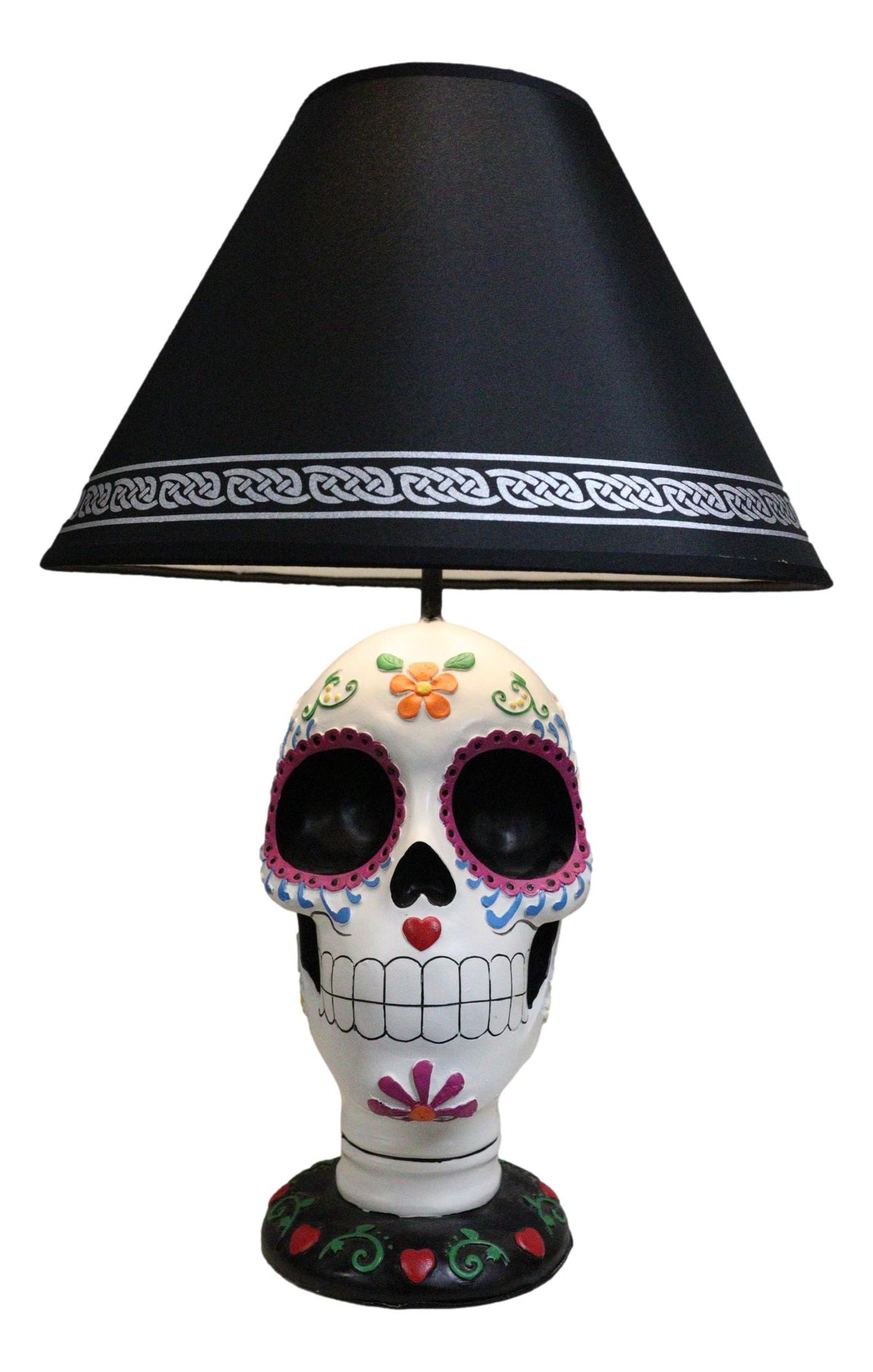 Festive Lights Macabre Day Of The Dead Sugar Skull Floral Sculptural Table Lamp