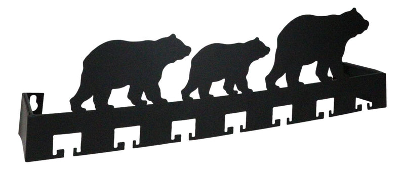 Rustic Western Black Bear Family Multi Pegs Metal Wall Key Hooks Decor Plaque