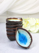 Pack Of 6 Blue Sky Aozora Kannyu Ceramic Leaf Shaped Sauce Condiment Dishes 2oz