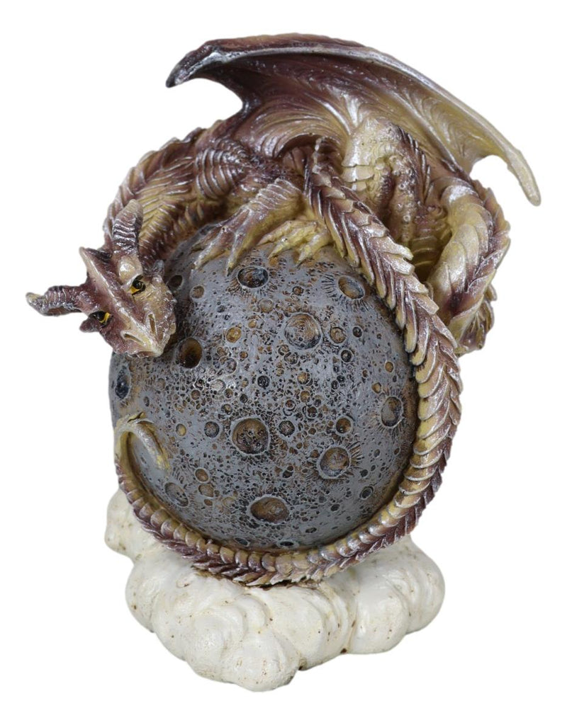 Dream Weaver Fantasy Wyrmling Dragon Sleeping On Cratered Lunar Moon Figurine