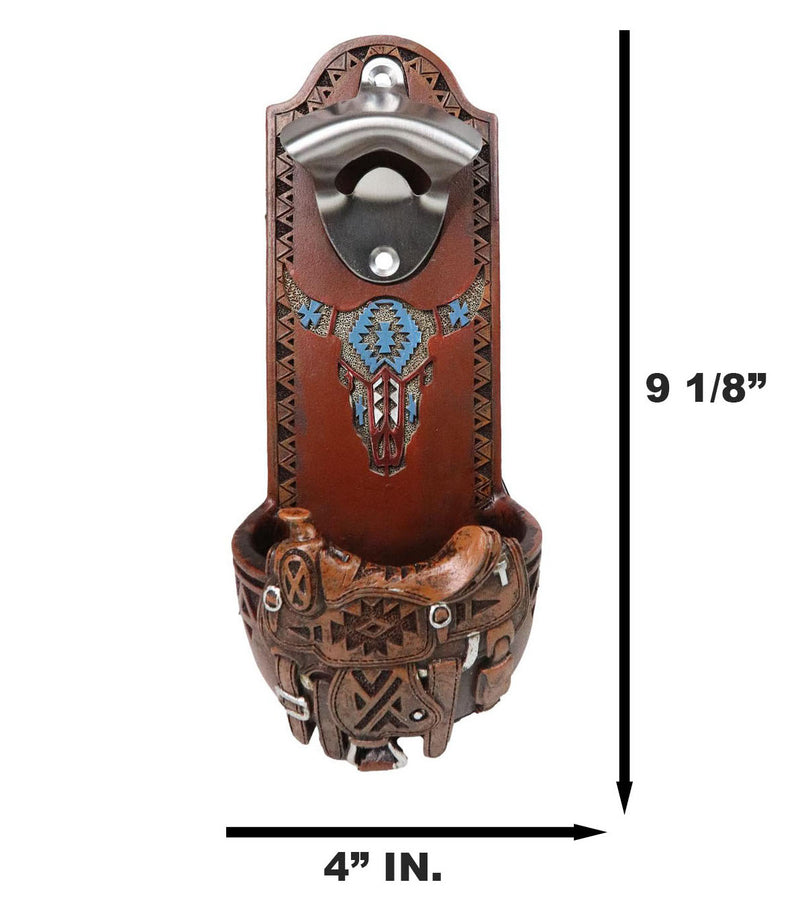 Western Cowboy Country Rustic Horse Saddle With Cow Skull Wall Bottle Opener