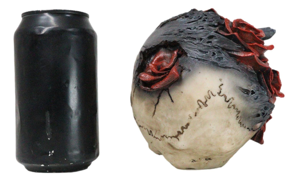 Day of The Dead Romantic Gothic Thorny Red Roses Two Faced Skull Figurine
