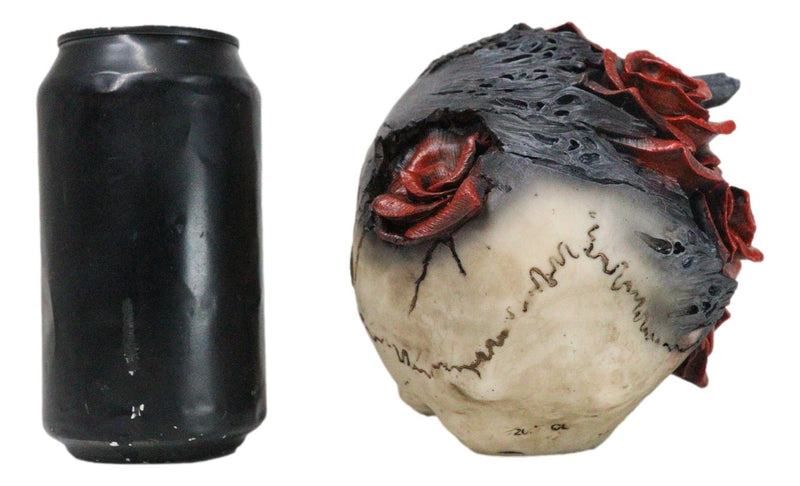 Day of The Dead Romantic Gothic Thorny Red Roses Two Faced Skull Figurine