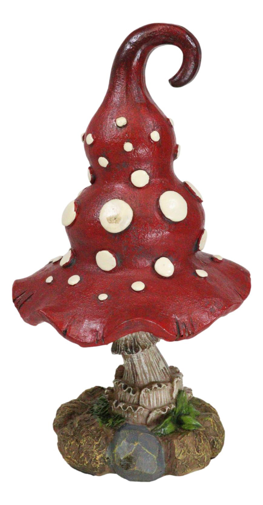 Enchanted Fairy Garden Red White Spotted Crooked Toadstool Mushroom Figurine 9"H