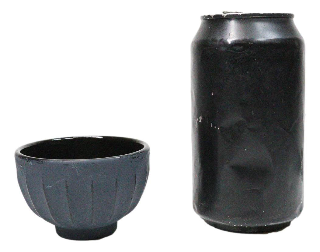 Dark Gray Ridged Lines Japanese Tetsubin Style Cast Iron Tea Cups Set of 4