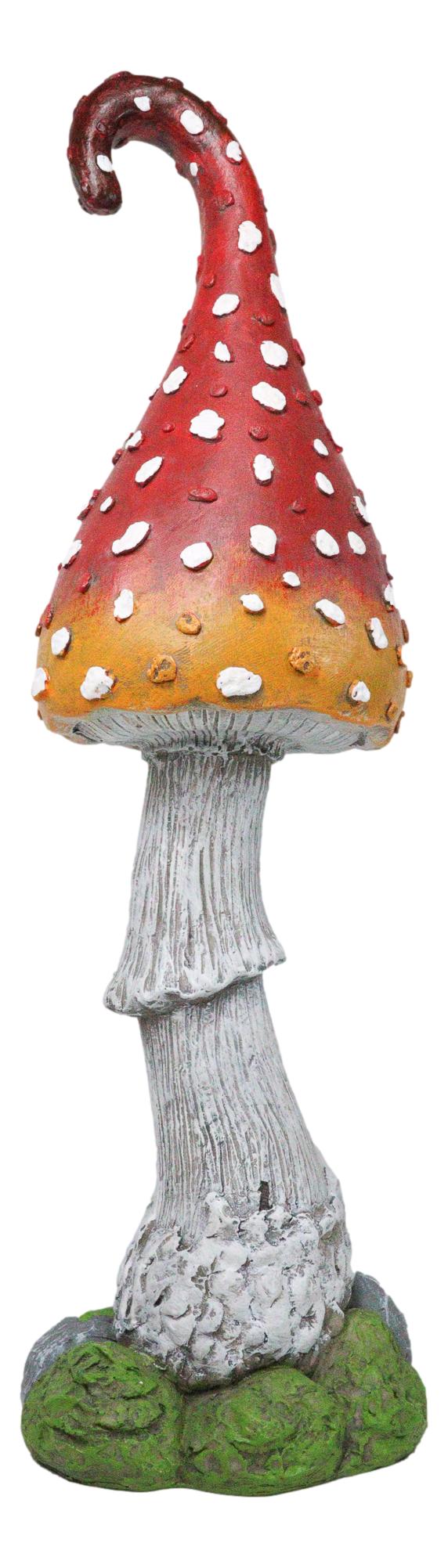Large Fairy Garden Red White Spotted Crooked Toadstool Mushroom Figurine 23"H