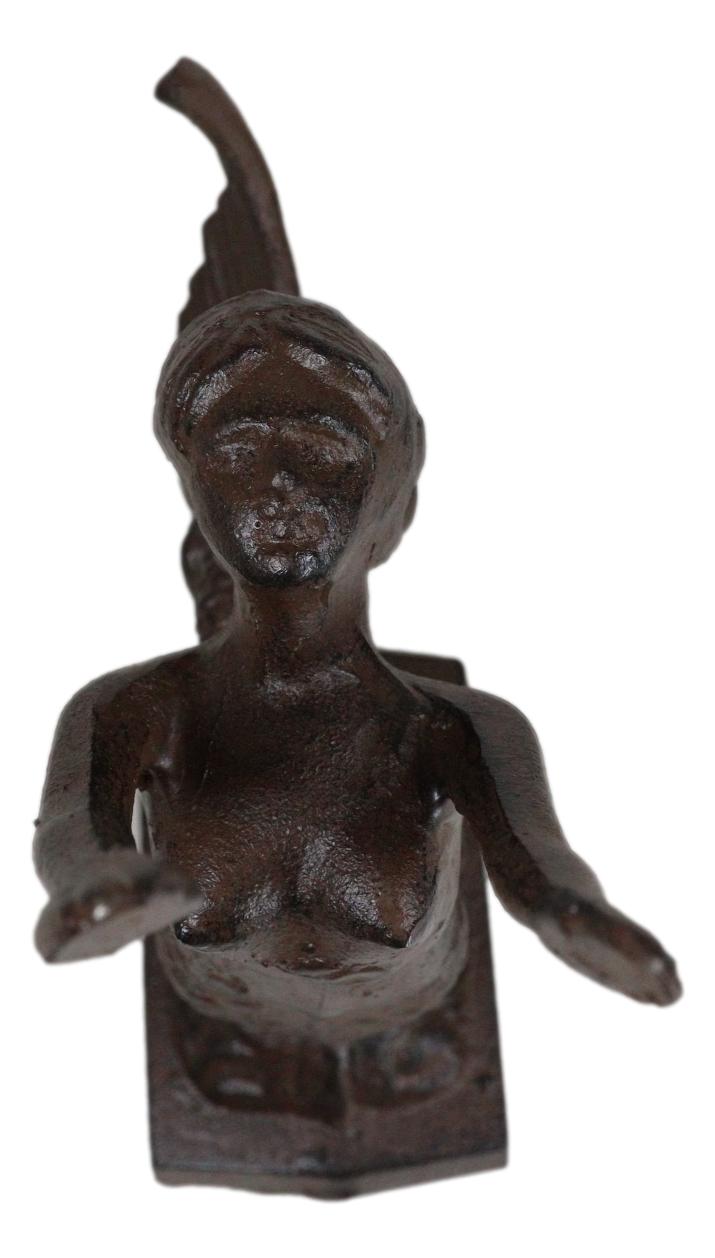 Cast Iron Rustic Nautical Siren Mermaid With Curling Tail Door Stopper Doorstop