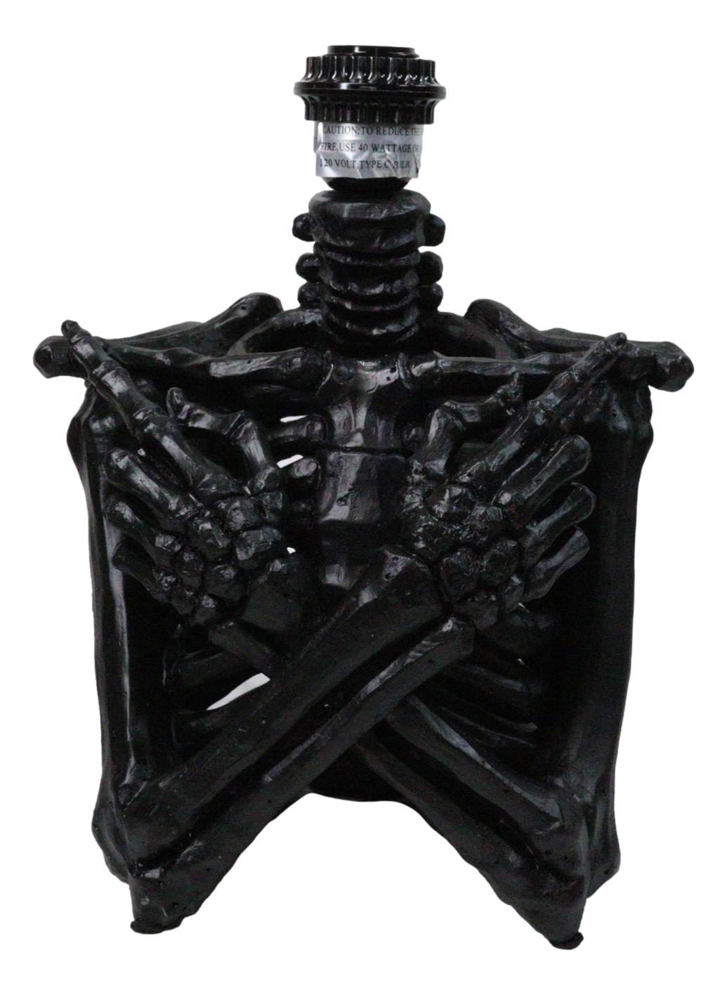Ebros Gift Silent Half Skeleton Ribcage Crossed Arms Table Lamp with Black Shade
