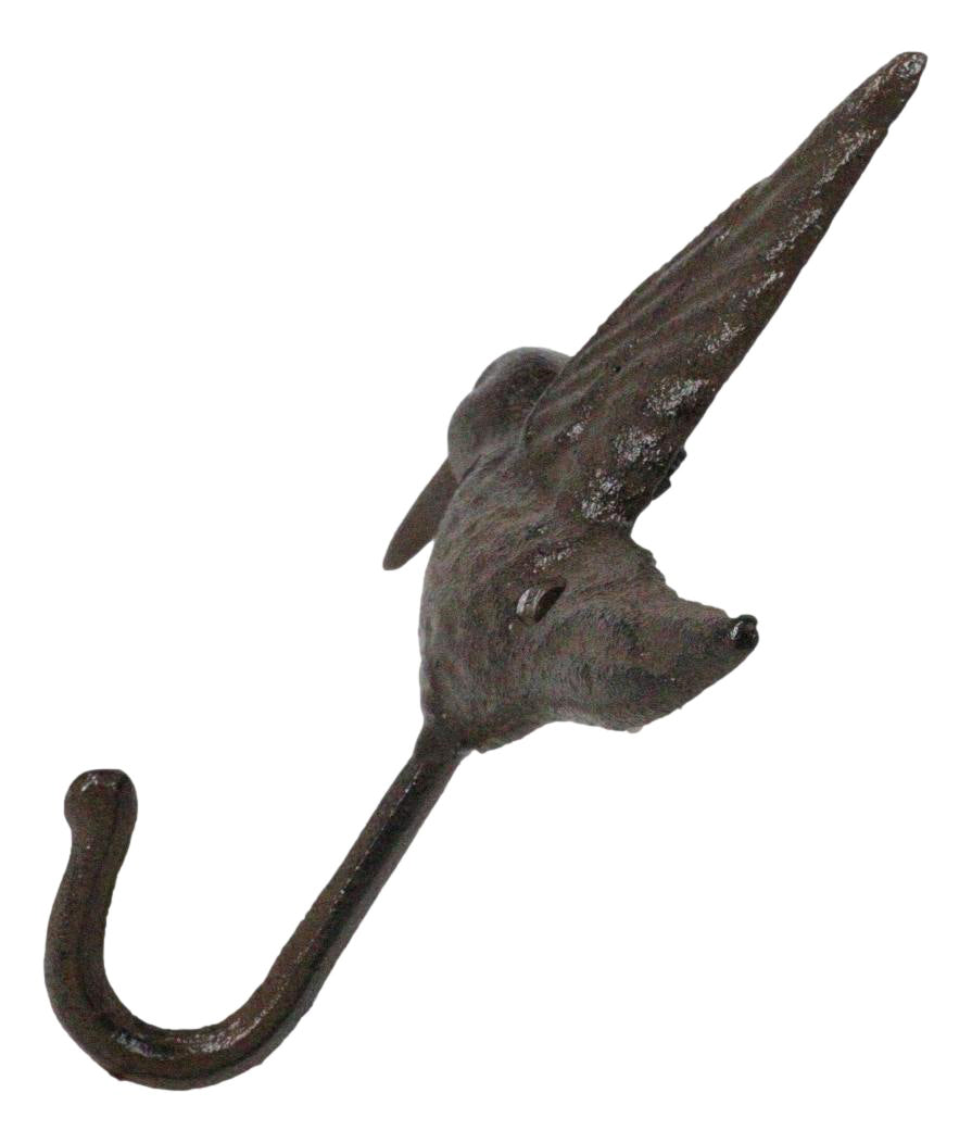 Set Of 4 Rustic Whimsical Cast Iron Hummingbird Wall Coat Towel Keys Hook Decor