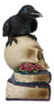 Raven Crow Perching On Skull With LED Eyes And Spell Books Of Prophecy Figurine
