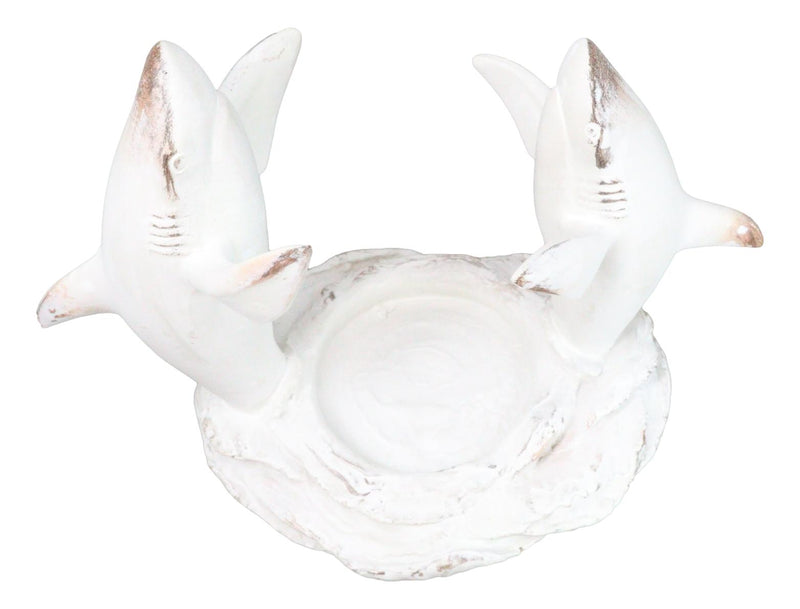 Antique White Ocean Marine Great White Sharks Rising Above Water Wine Holder