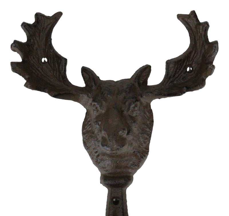 Cast Iron Western Rustic Bull Moose Antlers Head Wall Double Hooks Pla–  Ebros Gift