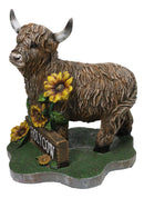 Western Scottish Highlands Cattle Cow with Sunflowers Holy Cow Plank Figurine