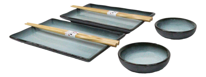 Seikai Sky Porcelain Sushi Plates Sauce Dishes Chopsticks Dinnerware Set For 2