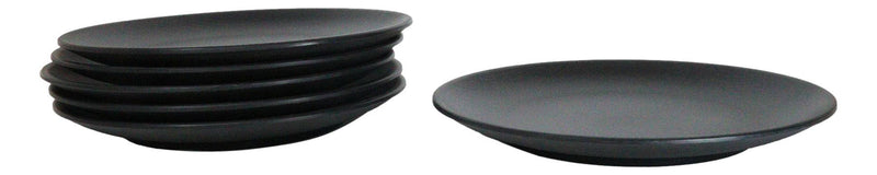Pack Of 6 Black Silk Melamine Round Dinner Plates 10"D Restaurant Supply
