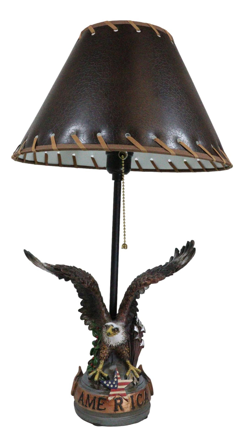 Patriotic Bald Eagle With American Flag Star Memorial Table Lamp Sculpture