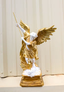 Renaissance Art Golden Large Archangel Saint Michael With Long Spear Statue 19"H