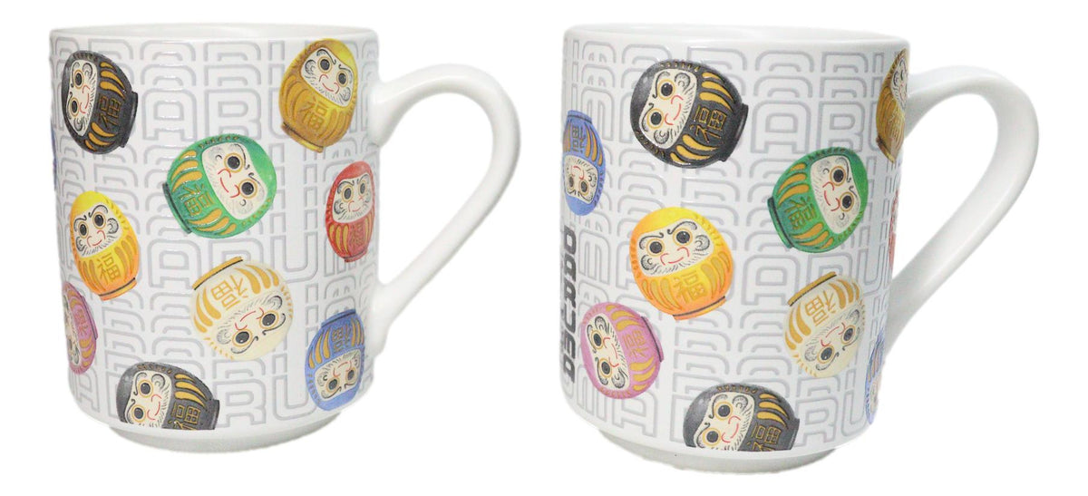 Set Of 2 Daruma Talisman Of Luck And Perseverance Textured Ceramic Mug Cups 11oz