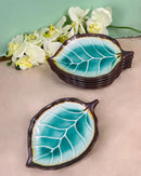 Pack Of 6 Green Crackle Midori Kannyu Ceramic Leaf Shaped Appetizer Salad Plates