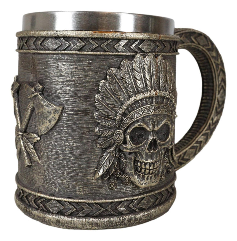 Native Indian Chief With Headdress Roach Skull And Crossed Axes Coffee Mug Cup
