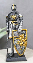 Medieval Knight In Suit Of Armor With Sword And Heraldry Shield Mini Figurine