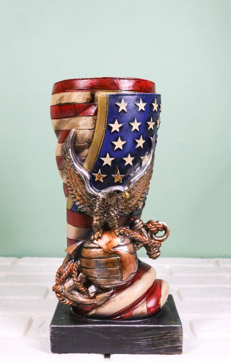 Patriotic USA Military Bald Eagle With American Flag Globe Flower Vase Planter