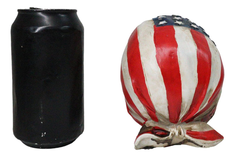 Patriotic US American Flag Star Spangled Banner Biker Skull Figurine 5.75"L